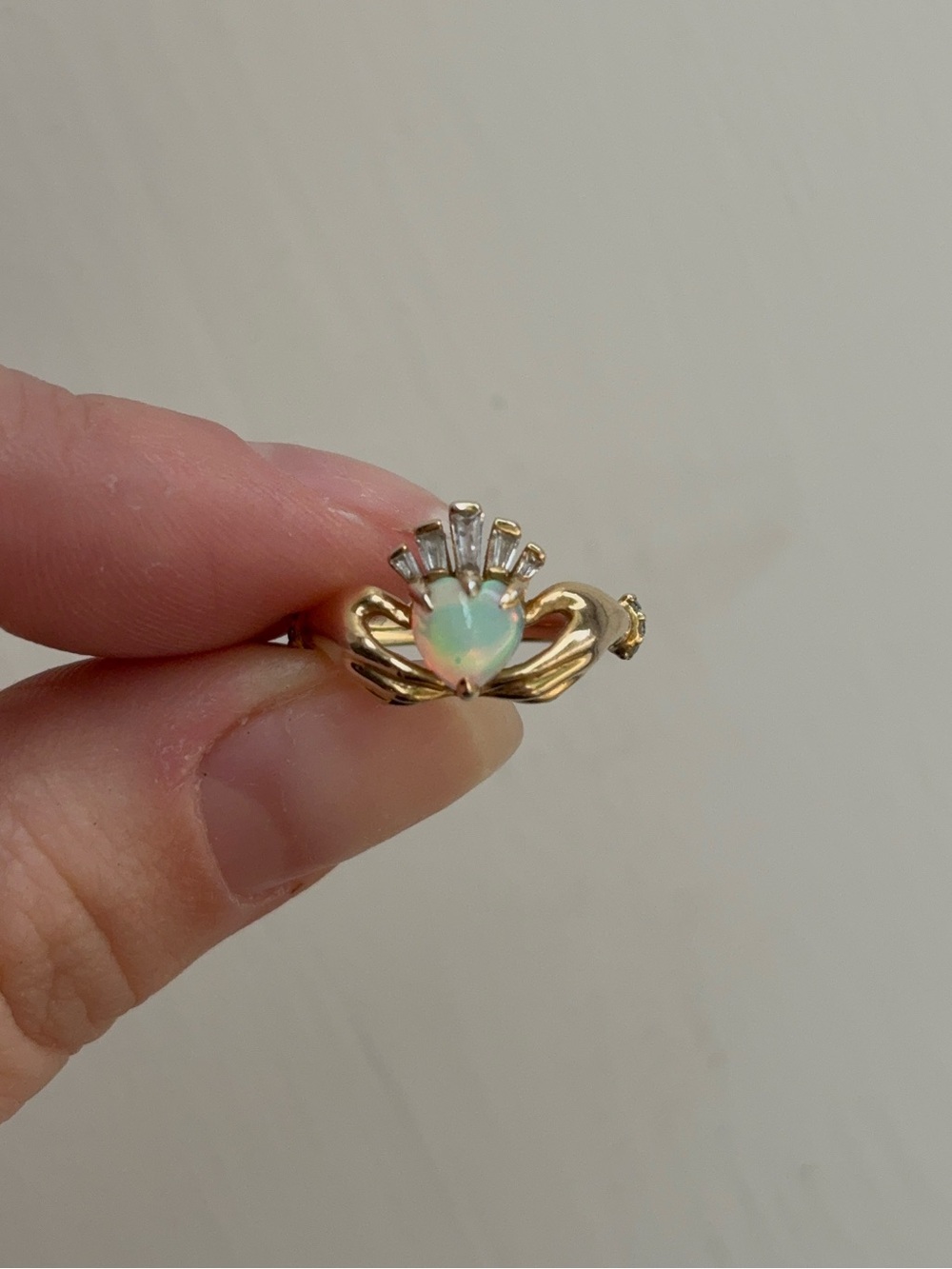 Opal Claddagh Ring 14k Gold Vermeil - Picture 4 of 8